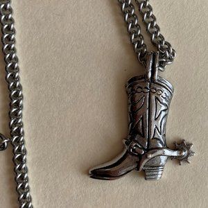 Necklace, Costume Jewelry, Silvertone Western Boot
